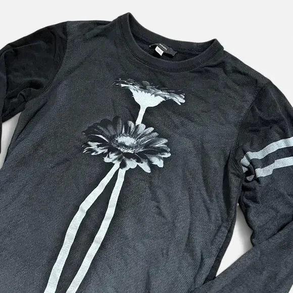 Diesel Black & White Floral Monochromatic Striped Sleeve 78 Back Sweater XXS - Picture 2 of 8